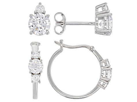 White Cubic Zirconia Platinum Over Sterling Silver Earring Set 5.48ctw