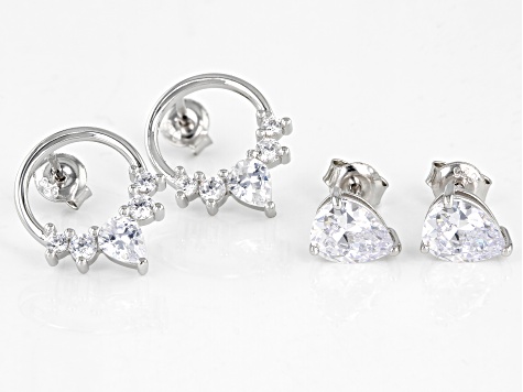 White Cubic Zirconia Rhodium Over Sterling Silver Earring Set 5.57ctw