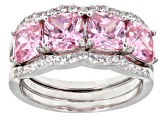 Pink And White Cubic Zirconia Rhodium Over Sterling Silver 3 Ring Set 7.54ctw