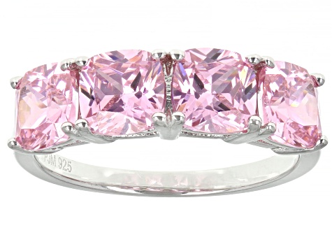 Pink And White Cubic Zirconia Rhodium Over Sterling Silver 3 Ring Set 7.54ctw