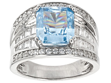Picture of Blue And White Cubic Zirconia Rhodium Over Sterling Silver Starry Cut Ring 9.36ctw