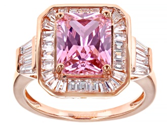 Pink And White Cubic Zirconia 18k Rose Gold Over Sterling Silver Ring 6.08ctw