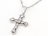 White Cubic Zirconia Rhodium Over Sterling Silver Cross Pendant With Chain 1.23ctw