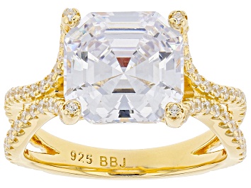 Picture of White Cubic Zirconia 18k Yellow Gold Over Sterling Silver Asscher Cut Ring 8.72ctw