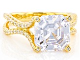 White Cubic Zirconia 18k Yellow Gold Over Sterling Silver Asscher Cut Ring 8.72ctw