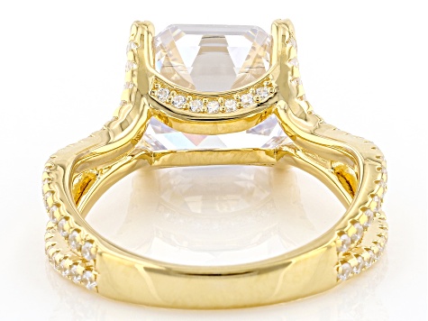 White Cubic Zirconia 18k Yellow Gold Over Sterling Silver Asscher Cut Ring 8.72ctw