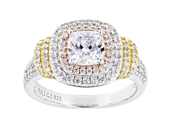 Picture of White Cubic Zirconia Rhodium and 18K Yellow And Rose Gold Over Sterling Silver Ring 2.53ctw