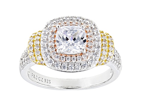 White Cubic Zirconia Rhodium and 18K Yellow And Rose Gold Over Sterling Silver Ring 2.53ctw