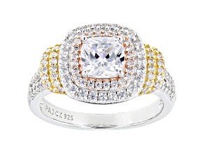 White Cubic Zirconia Rhodium and 18K Yellow And Rose Gold Over Sterling Silver Ring 2.53ctw