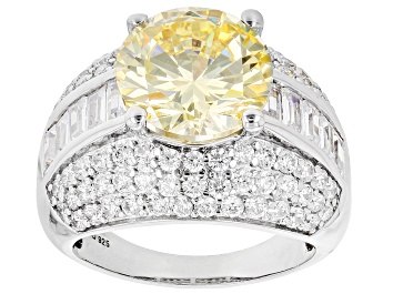Picture of Canary And White Cubic Zirconia Platinum Over Sterling Silver Ring 11.40ctw