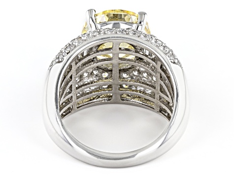 Canary And White Cubic Zirconia Platinum Over Sterling Silver Ring 11.40ctw