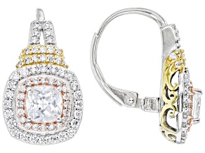 White Cubic Zirconia Rhodium And 18K Yellow And Rose Gold Over Sterling Silver Earrings 3.15ctw