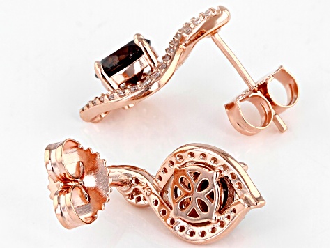 Mocha And White Cubic Zirconia 18K Rose Gold Over Sterling Silver Earrings 3.02ctw