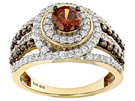 Mocha And White Cubic Zirconia 18k Yellow Gold Over Sterling Silver Ring 3.98ctw