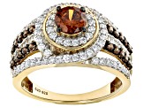 Mocha And White Cubic Zirconia 18k Yellow Gold Over Sterling Silver Ring 3.98ctw