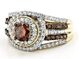 Mocha And White Cubic Zirconia 18k Yellow Gold Over Sterling Silver Ring 3.98ctw