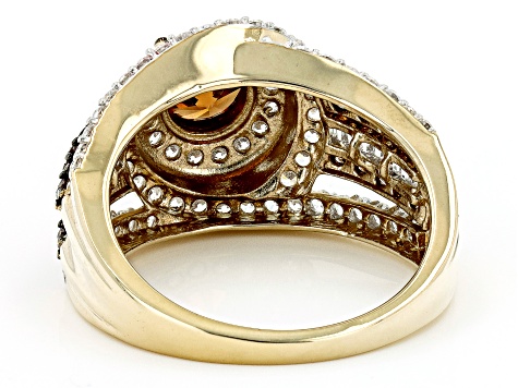 Mocha And White Cubic Zirconia 18k Yellow Gold Over Sterling Silver Ring 3.98ctw