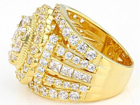 White Cubic Zirconia 18k Yellow Gold Over Sterling Silver Ring 7.43ctw