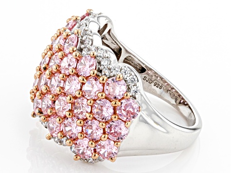 Pink And White Cubic Zirconia Platinum Over Sterling Silver Ring 8.30ctw