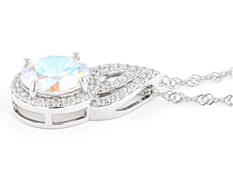 Multi Color Aurora Borealis And White Cubic Zirconia Rhodium Over Silver Pendant With Chain 7.41ctw