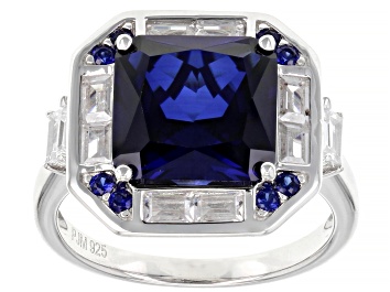 Picture of Lab Created Blue Sapphire And White Cubic Zirconia Rhodium Over Sterling Silver Ring 6.57ctw