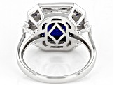 Blue Lab Created Sapphire and White Cubic Zirconia Rhodium Over Sterling Silver Ring 6.57ctw