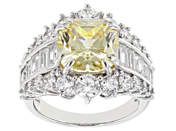 Picture of Canary And White Cubic Zirconia Rhodium Over Sterling Silver Ring 14.22ctw