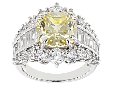 Canary And White Cubic Zirconia Rhodium Over Sterling Silver Ring 14.22ctw