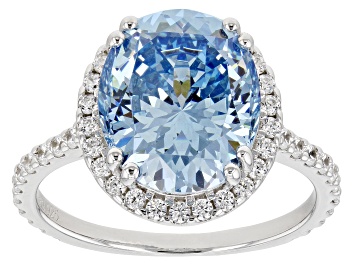 Picture of Blue And White Cubic Zirconia Rhodium Over Sterling Silver Starry Cut Ring 9.87ctw