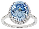Blue And White Cubic Zirconia Rhodium Over Sterling Silver Starry Cut Ring 9.87ctw