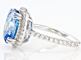 Blue And White Cubic Zirconia Rhodium Over Sterling Silver Starry Cut Ring 9.87ctw