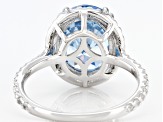 Blue And White Cubic Zirconia Rhodium Over Sterling Silver Starry Cut Ring 9.87ctw