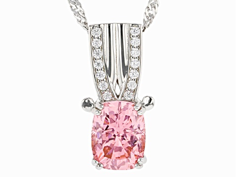 Pink And White Cubic Zirconia Rhodium Over Sterling Silver Pendant 5.17ctw