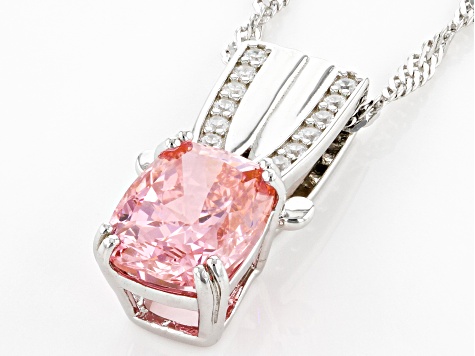 Pink And White Cubic Zirconia Rhodium Over Sterling Silver Pendant 5.17ctw