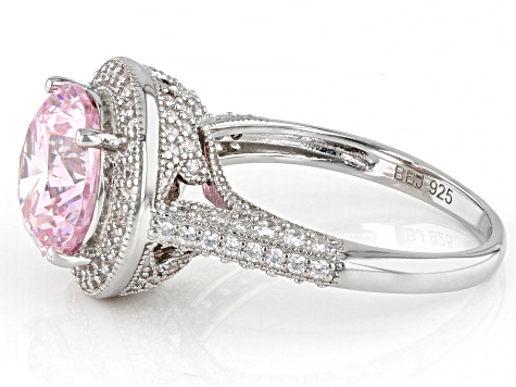 Pink And White Cubic Zirconia Platinum Over Sterling Silver Ring 7.75ctw