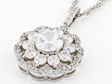 White Cubic Zirconia Rhodium Over Sterling Silver Pendant With Chain 4.87ctw