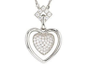 White Cubic Zirconia Platinum Over Sterling Silver Heart Pendant With Chain 0.95ctw