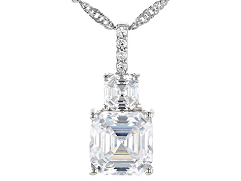 White Cubic Zirconia Asscher Cut Platinum Over Sterling Silver Pendant With Chain 6.87ctw