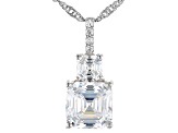 White Cubic Zirconia Asscher Cut Platinum Over Sterling Silver Pendant With Chain 6.87ctw