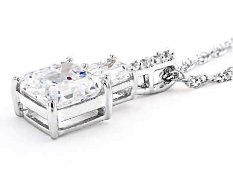 White Cubic Zirconia Asscher Cut Platinum Over Sterling Silver Pendant With Chain 6.87ctw