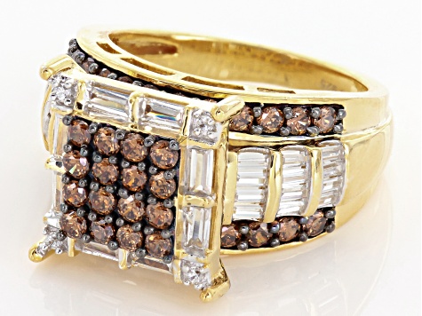 Brown And White Cubic Zirconia 18k Yellow Gold Over Sterling Silver Ring 3.95ctw