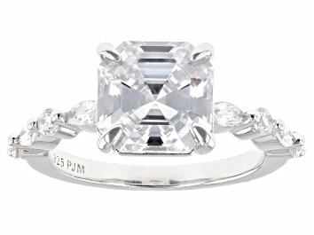Picture of White Cubic Zirconia Rhodium Over Sterling Silver Asscher Cut Ring 5.83ctw