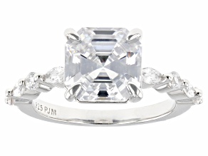 White Cubic Zirconia Rhodium Over Sterling Silver Asscher Cut Ring 5.83ctw