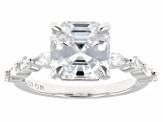 White Cubic Zirconia Rhodium Over Sterling Silver Asscher Cut Ring 5.83ctw