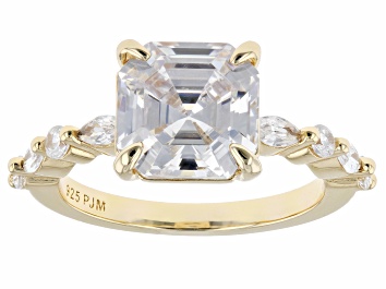 Picture of White Cubic Zirconia 18K Yellow Gold Over Sterling Silver Asscher Cut Ring 5.83ctw