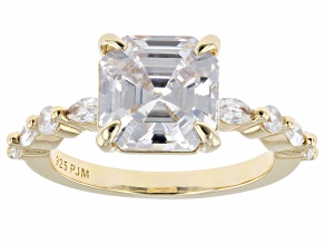 White Cubic Zirconia 18K Yellow Gold Over Sterling Silver Asscher Cut Ring 5.83ctw