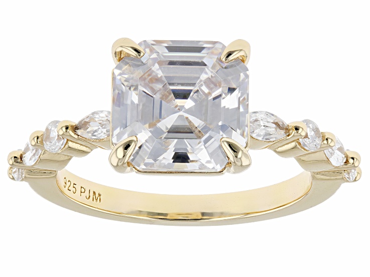 White Cubic Zirconia 18K Yellow Gold Over Sterling Silver Asscher Cut Ring  5.83ctw