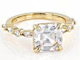 White Cubic Zirconia 18K Yellow Gold Over Sterling Silver Asscher Cut Ring 5.83ctw