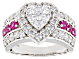 White Cubic Zirconia And Lab Created Ruby Platinum Over Sterling Silver Ring 4.56ctw
