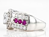 White Cubic Zirconia And Lab Created Ruby Platinum Over Sterling Silver Ring 4.56ctw